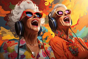 Zingende Oma's in Popart van Beeld Creaties Ed Steenhoek | Fotografie en Kunstmatige Beelden