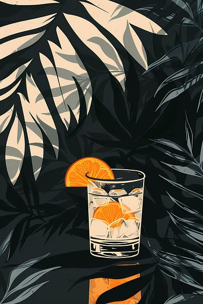 Citrus cocktail in Glass with Ice and Plants by Imperial Art House