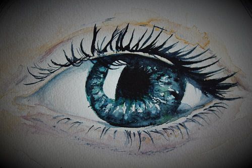 Aquarel oog: Love is in the eye of the bee-holder - dark version 