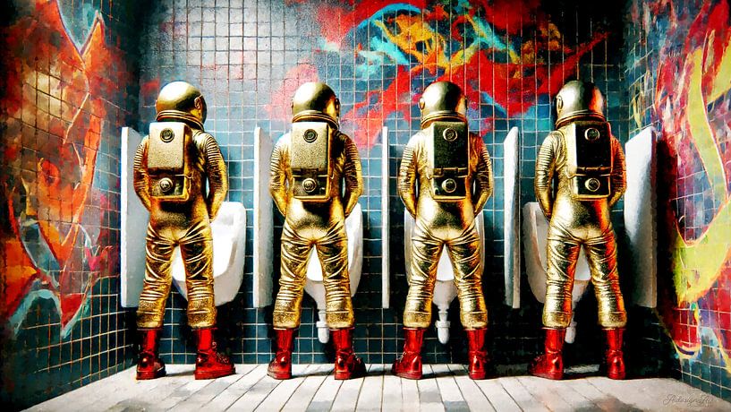 Astronauten - gouden helden in het urinoir van de werkelijkheid - Astronaut tussen kosmische sublimiteit en aardse banaliteit van AidasignArt