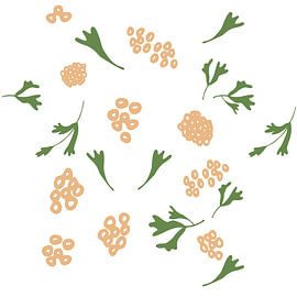 Flower market. Modern botanical art in white, green, dark yellow by Dina Dankers