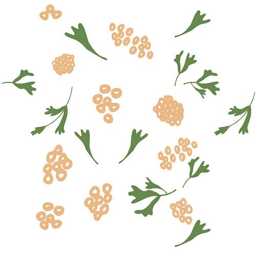 Bloemenmarkt. Moderne botanische kunst in wit, groen, donkergeel