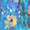 Kokett II - Blumen Blau Gelb von Claudia Gründler