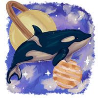 Orca swimming in space