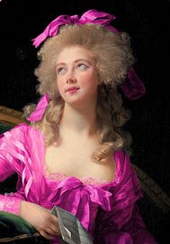 Frau in einem leuchtend rosa Kleid mit Schleife von Athene Fritsch