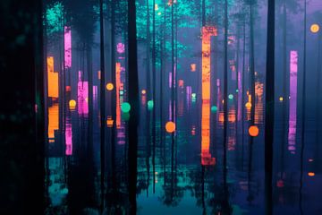 Lichtwald Nacht von Poster Art Shop