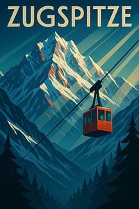 Zugspitze Vintage Travel Poster – Art Deco Alps Wall Print