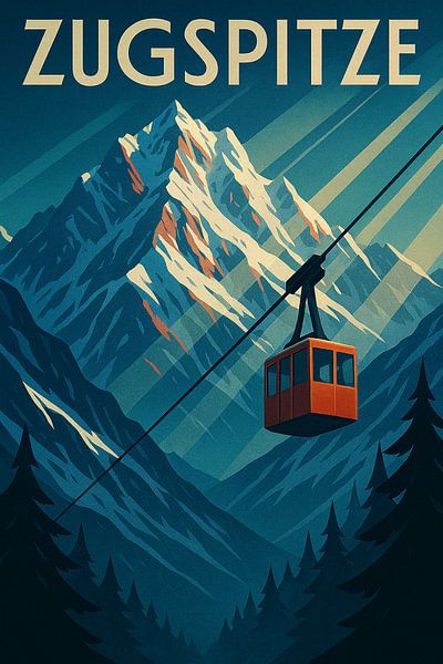 Zugspitze Vintage Reisposter - Art Deco Alpen Muurprint van Travel Shop
