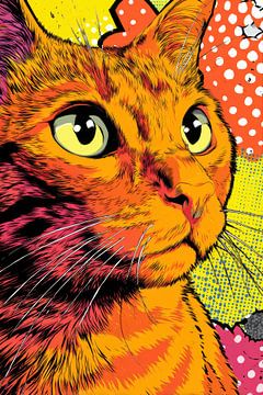 Kat in Vlammenkleur Popart Blik van Eva Lee