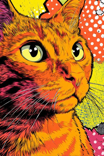 Kat in Vlammenkleur Popart Blik van Eva Lee