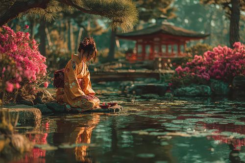 schilderachtige japanse kunst met Geisha