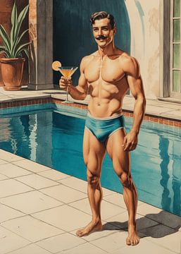 Ik'ben je Zaddy, retro zwembad pin-up illustratie van Hecate Pim