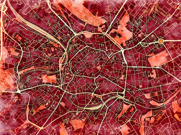 Map of Aachen with the style 'Amber Autumn' by Maporia