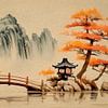 Mysterieus Japandi Herfstandschap in Sumi-e stijl van Studio Pieternel