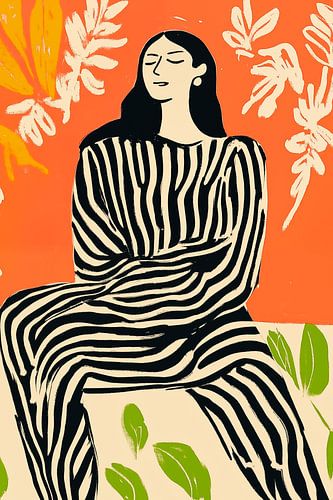 Vrouw in decoratieve streep look