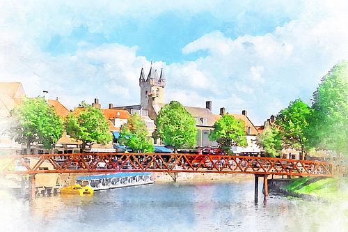 Damsche Vaart en het Belfort in Sluis, Zeeuws-Vlaanderen