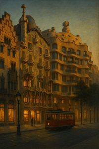 Gouden avondschemering in Barcelona - Stil licht in het hart van de stad