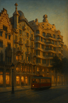 Gouden avondschemering in Barcelona - Stil licht in het hart van de stad