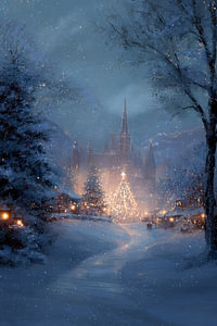 Weihnachtsmarkt auf der Burg im beleuchteten Wintertraum