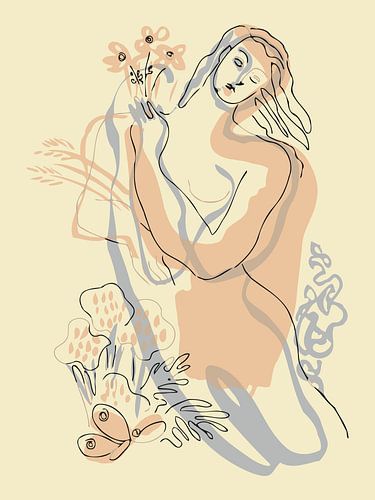 Bloemen Meisje op Beige Ivoor