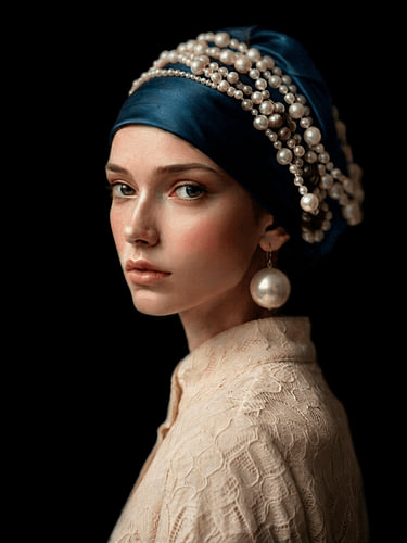 Portrait classique moderne : La Jeune Fille aux perles (s) moderne sur Studio Pieternel