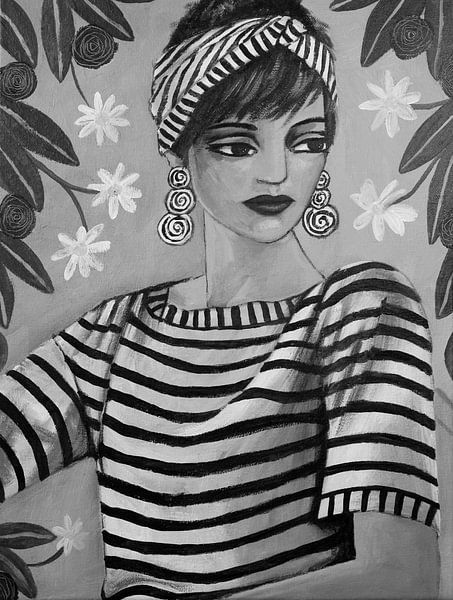 Lady In Stripes (Black And White) van Lucienne van Leijen