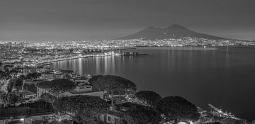 Naples - Golfe de Naples la nuit - Noir et blanc