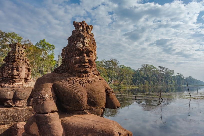 Bridge with statues of gods and demons at the South Gate of Angkor Thom in Angkor, Siem Reap provinc by WorldWidePhotoWeb