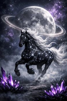 Cosmic Stallion Constellation Moon Ring Crystal Fantasy Art