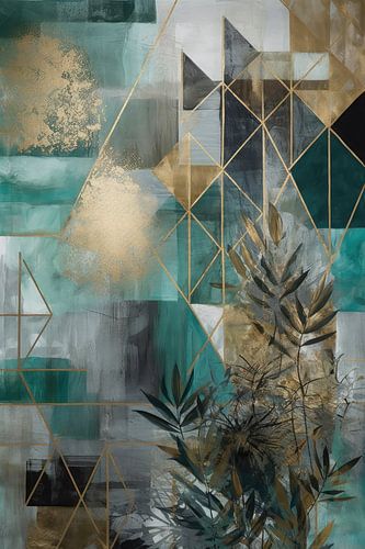 Geometrische Verbinding met de Natuur In Groen En Goud