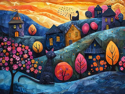 Zwarte katten in het dorp