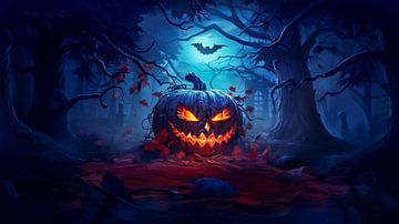 Halloween-Kürbis im mystischen Wald, Illustrations Hintergrund von Animaflora PicsStock