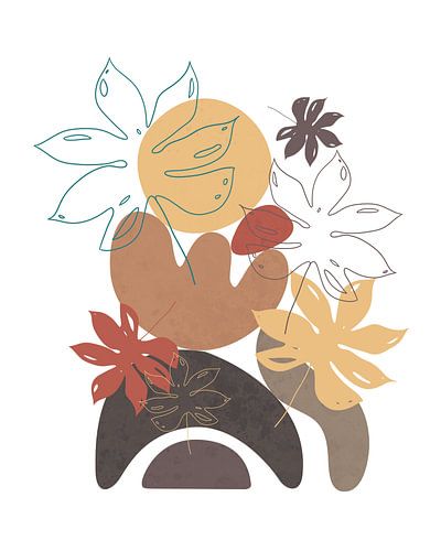 Minimalist landscape with tropical leaves