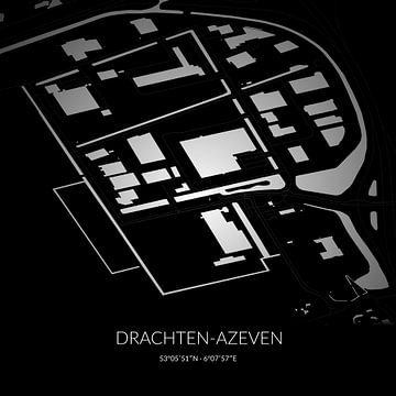 Zwart-witte landkaart van Drachten-Azeven, Fryslan. van Rezona