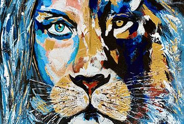 Gesicht zu Gesicht Löwin Frau von Kathleen Artist Fine Art