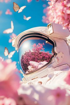 Astronaut in een zee van bloemen - Fantastisch van Poster Art Shop