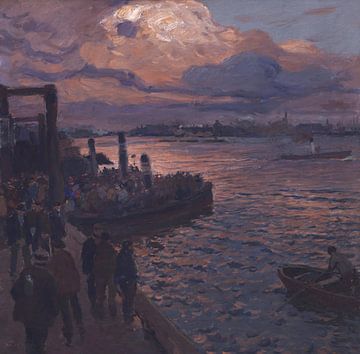 FRIEDRICH KALLMORGEN, Port de Hambourg à la lumière du soir, vers 1900