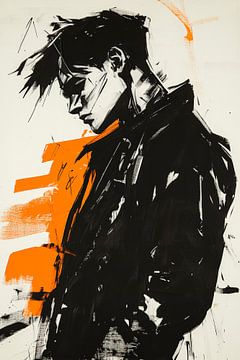Dramatic portrait in black and orange by Poster Art Shop