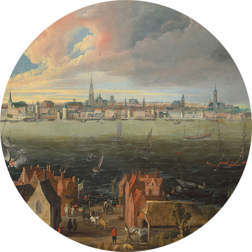 Panoramisch zicht op de stad Antwerpen aan de overkant van de Schelde, Jan Wildens