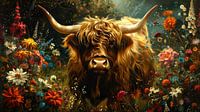 Schottische Highlander: Blumen in Öl