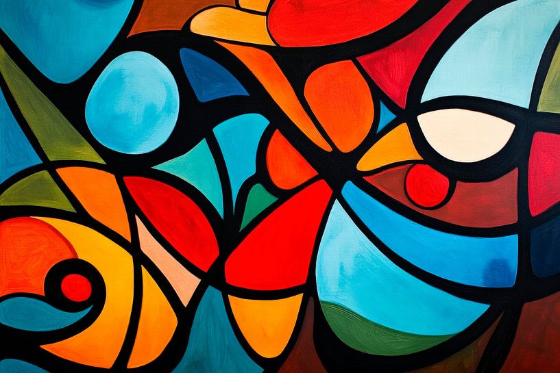 Bunte Abstraktion in Rot und Blau von Poster Art Shop