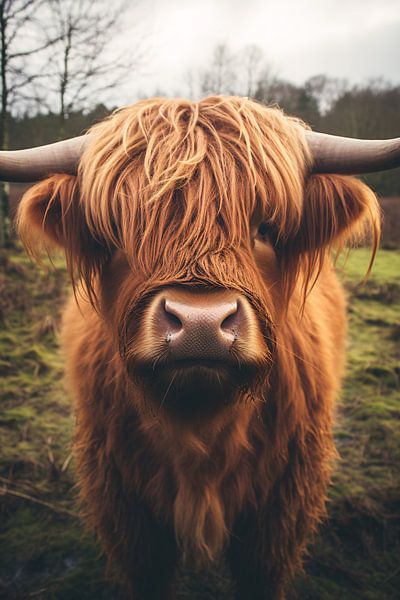Portrait of a Scottish Highland cattle in the pasture by Thilo Wagner