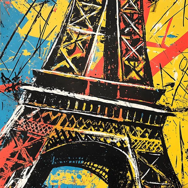 Detailansicht vom Pariser Eiffelturm im Stil von Jean-Michel Basquiat von Felix Wiesner
