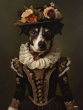 dog in Victorian dress