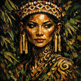 Portrait de la reine tribale dorée sur coretan tangan