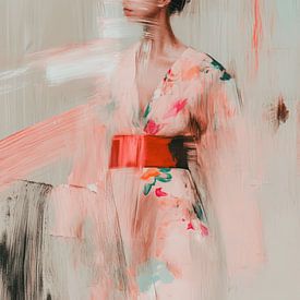 De roze kimono, modern en abstract portret van Carla Van Iersel