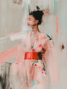 Der rosa Kimono, modernes und abstraktes Porträt