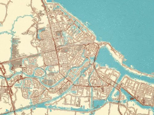 Kaart van Delfzijl in de stijl Blauw & Crème