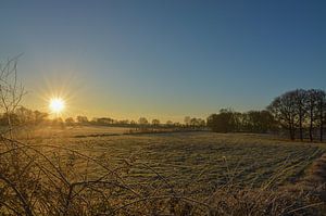 Wunderschöner Sonnenaufgang über einem offenen Feld