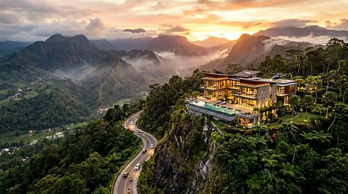 Coastal City Skyline at Sunset